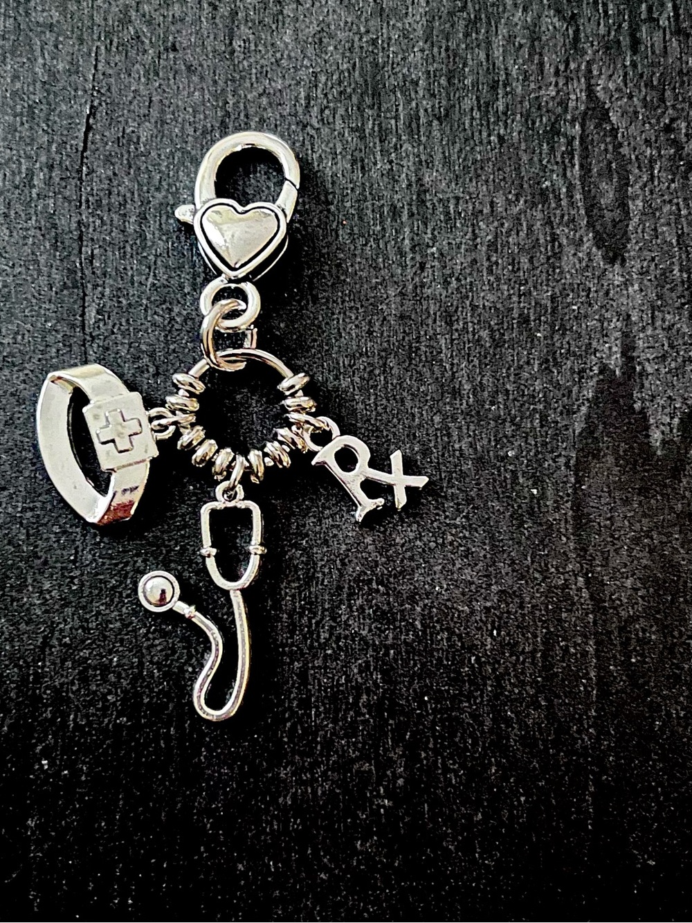 Medical Charm Dangle Clip-On - Silver Nurse Stethoscope RX Nurse Cap